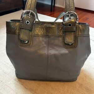 Coach Gray and Gold Tote Bag